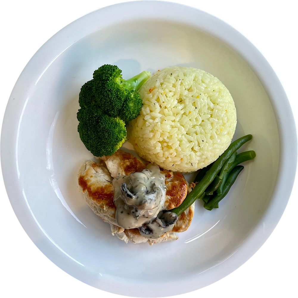 CHICKEN, RICE & MUSHROOM SAUCE